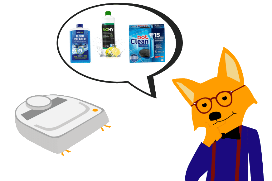 Verschiedene Reinigungsmittel für Saug- und Wischroboter sind zu sehen.